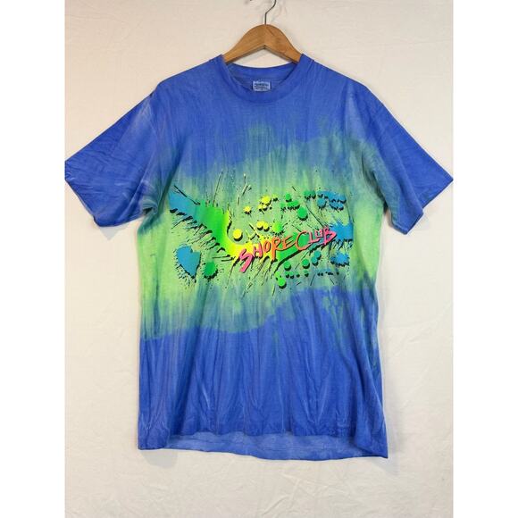 90s Shore Club Beach Shirt Tie Dye Single Stitch Vintage USA Made L Volleyball - Picture 1 of 5